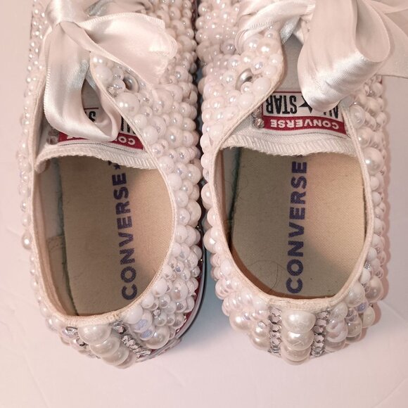 Converse All Star Bridal/Prom Pearls Rhinestones & Ribbons Sneakers Size 9.5 - Picture 9 of 12